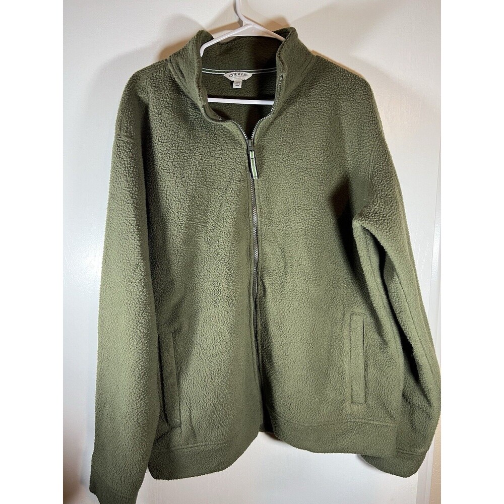 Orvis Men’s Full Zip Fleece Jacket. Size L, Color Green, With Pockets. ￼ ￼
